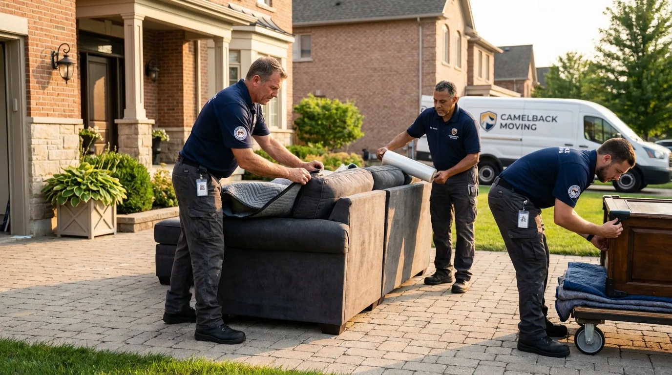 Large estate moving crew wrapping furniture in Brent, AL
