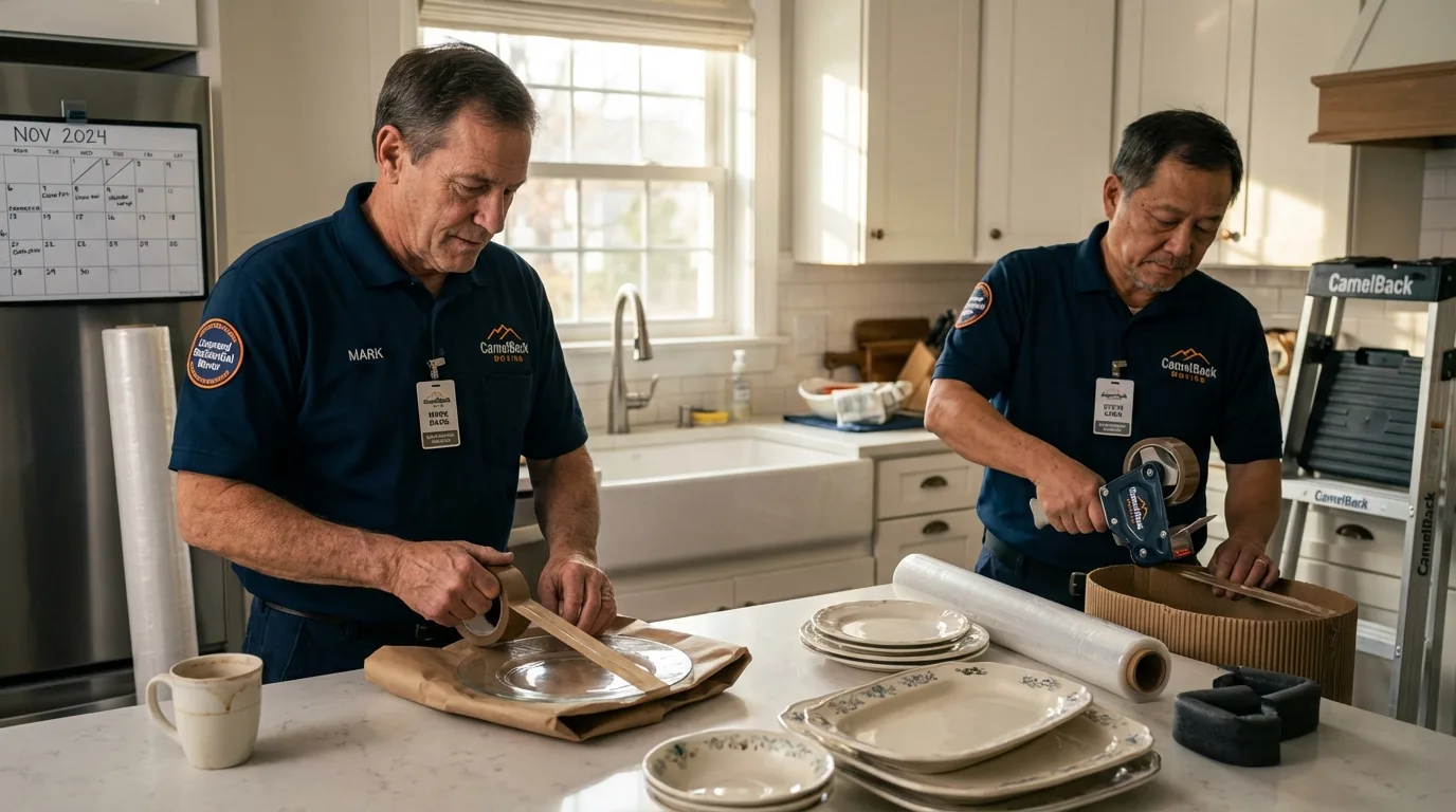 Professional crew packing kitchen dishware in Brent, AL